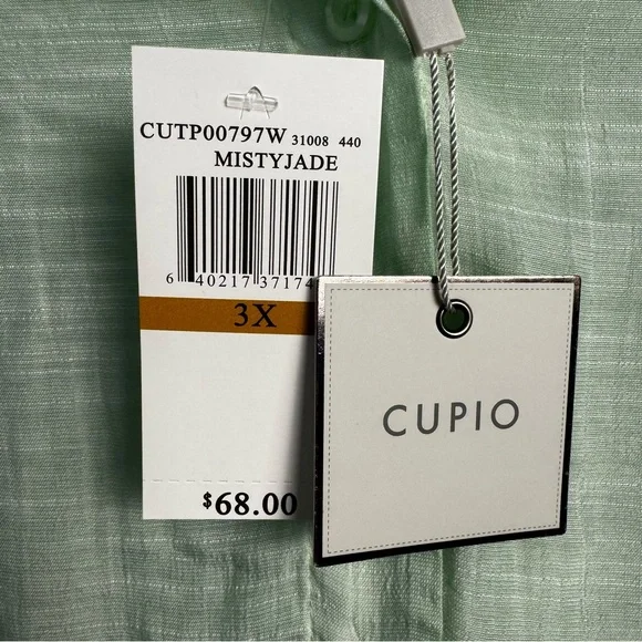 Cupio New Misty Jade green light romantic button up top size 3XL plus - Picture 3 of 6